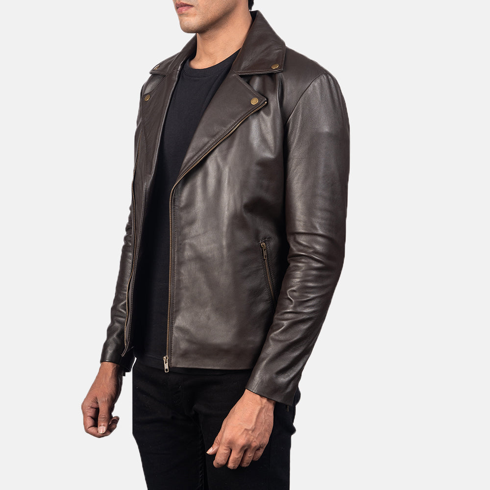 Noah Brown Leather Biker Jacket - men's jacket in brown sheepskin leather, view 2