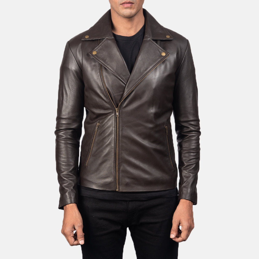 Noah Brown Leather Biker Jacket - men's jacket in brown sheepskin leather, view 3