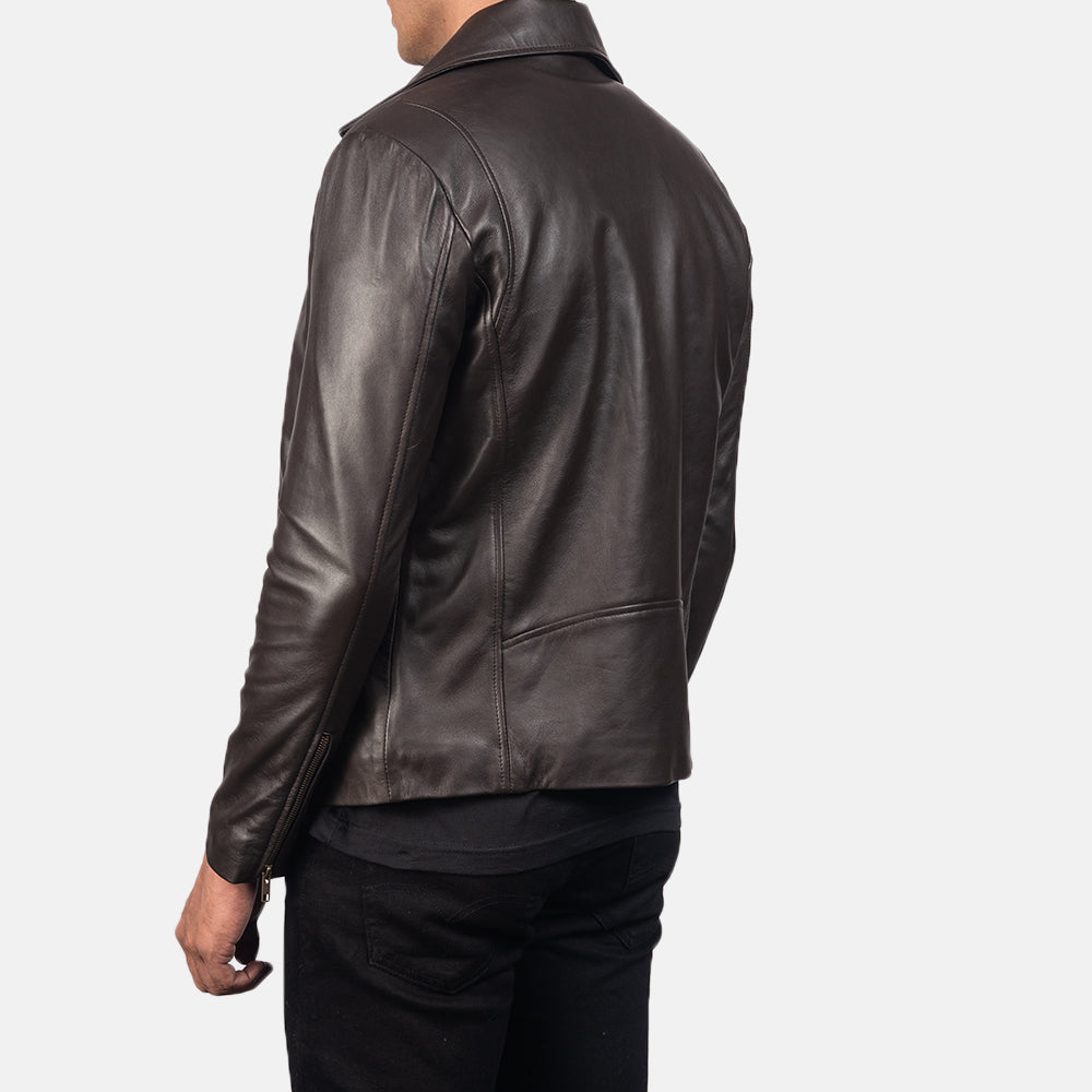 Noah Brown Leather Biker Jacket - men's jacket in brown sheepskin leather, view 5