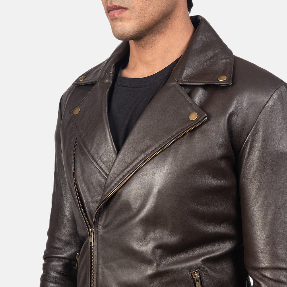 Noah Brown Leather Biker Jacket - men's jacket in brown sheepskin leather, view 6