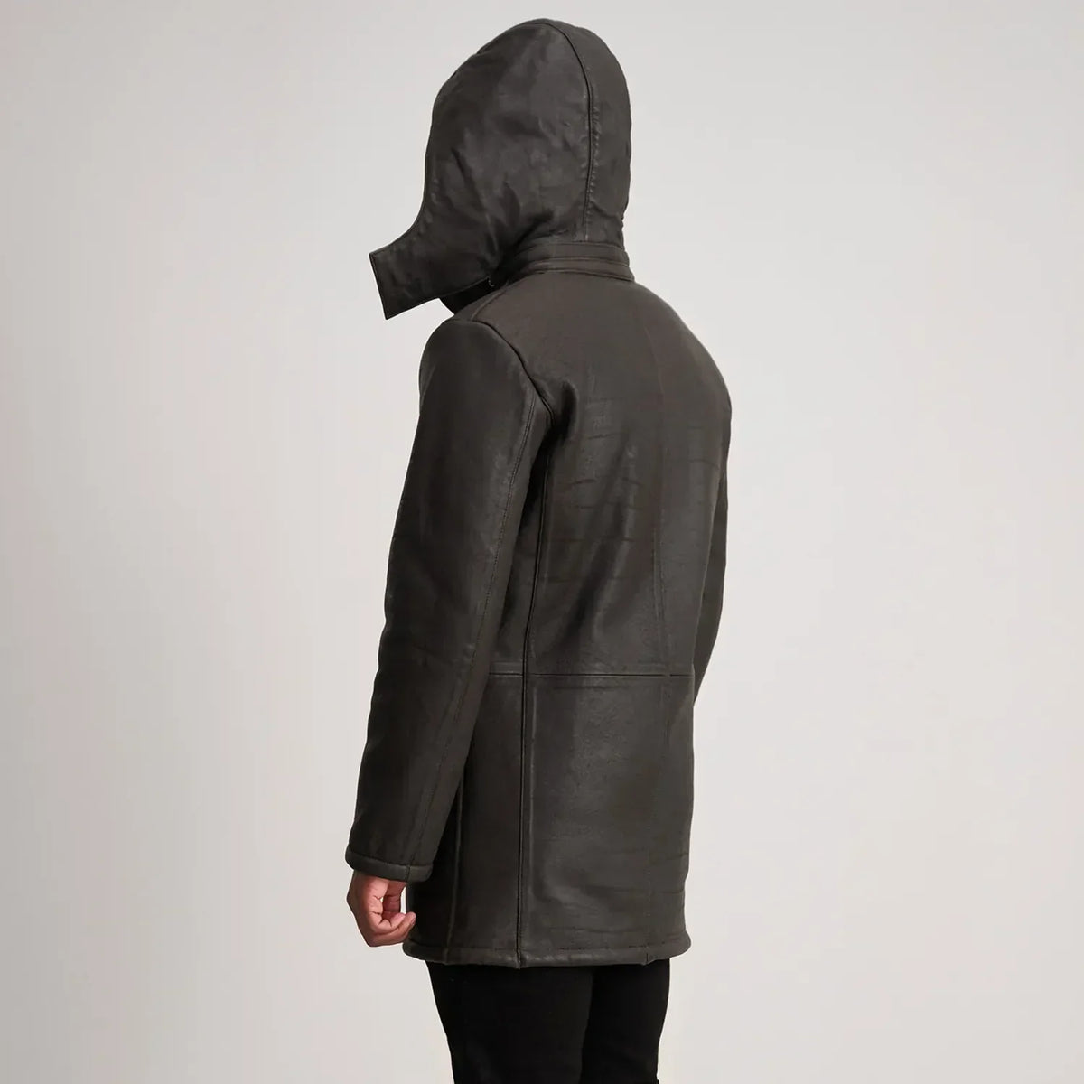 Nolan Tumbled Brown Leather Duffle Coat - men's coat in brown sheepskin leather, view 5