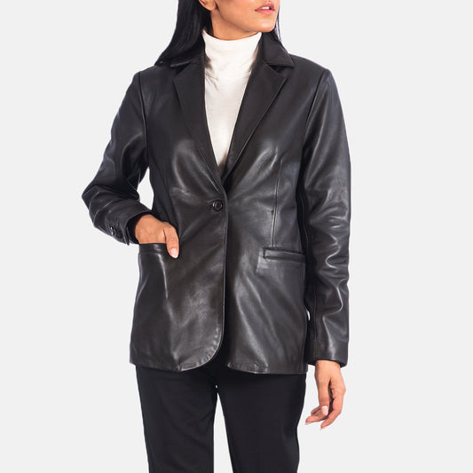 Brex Norma Brown Leather Blazer - women's blazer in brown sheepskin leather, view 1