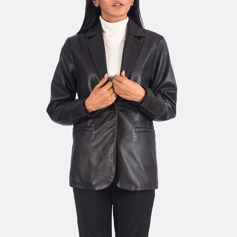 Brex Norma Brown Leather Blazer - women's blazer in brown sheepskin leather, view 2
