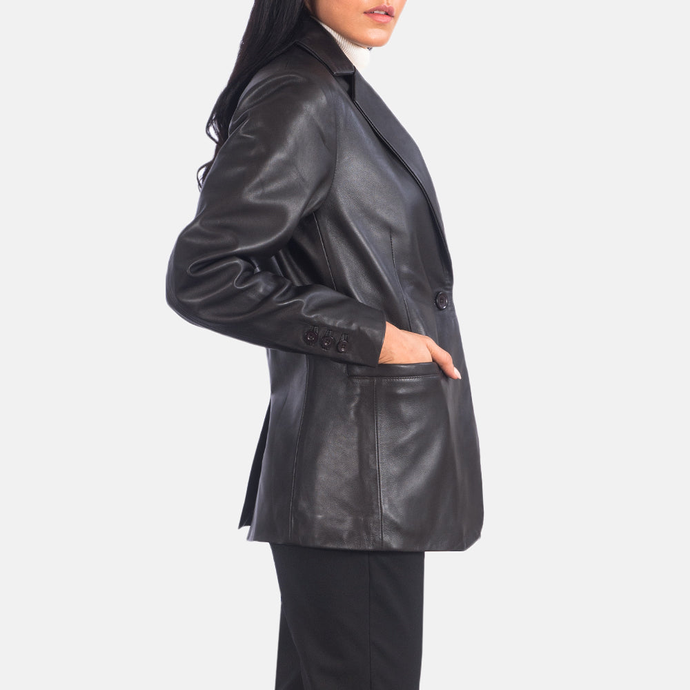 Brex Norma Brown Leather Blazer - women's blazer in brown sheepskin leather, view 3