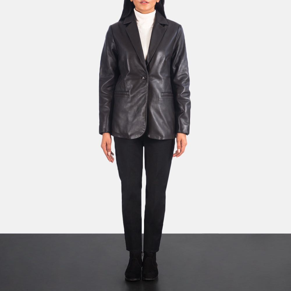 Brex Norma Brown Leather Blazer - women's blazer in brown sheepskin leather, view 4