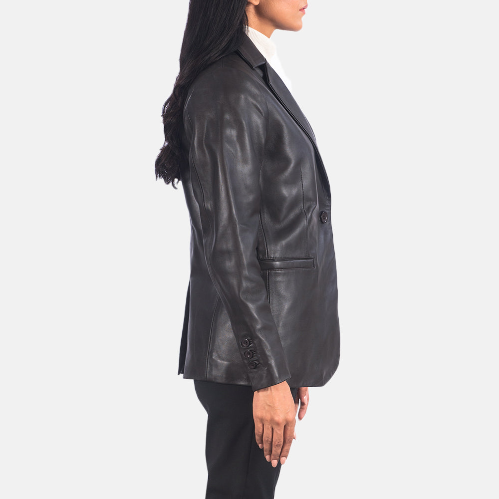 Brex Norma Brown Leather Blazer - women's blazer in brown sheepskin leather, view 5