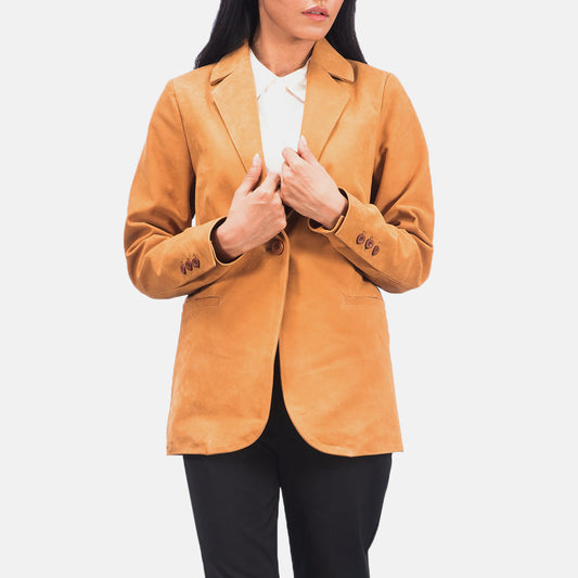 Brex Norma Brown Nubuck Blazer - women's blazer in brown nubuck cowhide leather, view 1