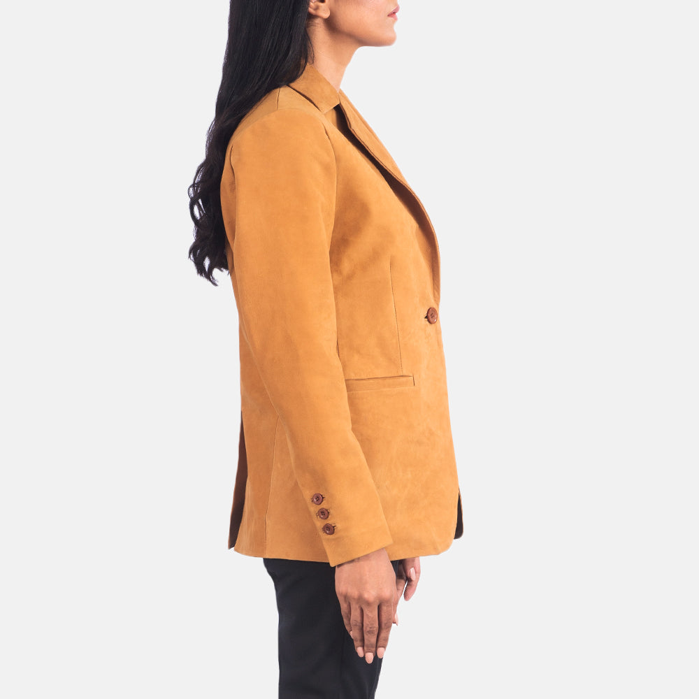 Brex Norma Brown Nubuck Blazer - women's blazer in brown nubuck cowhide leather, view 2