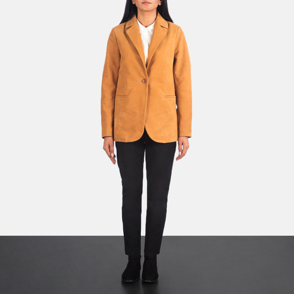Brex Norma Brown Nubuck Blazer - women's blazer in brown nubuck cowhide leather, view 3