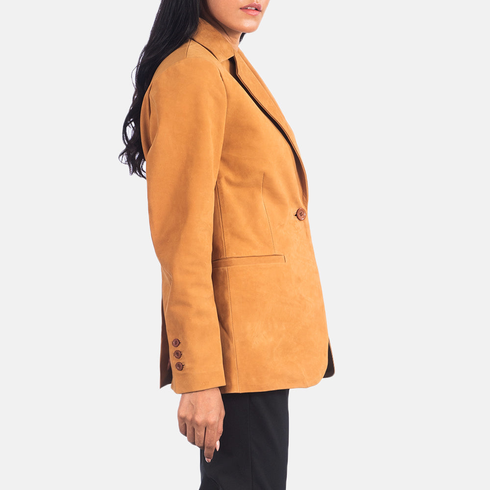 Brex Norma Brown Nubuck Blazer - women's blazer in brown nubuck cowhide leather, view 4
