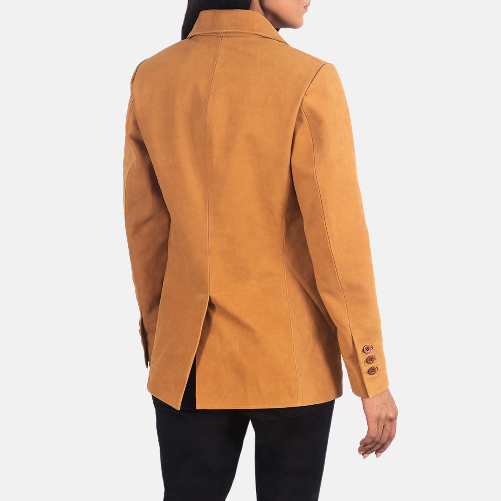 Brex Norma Brown Nubuck Blazer - women's blazer in brown nubuck cowhide leather, view 5
