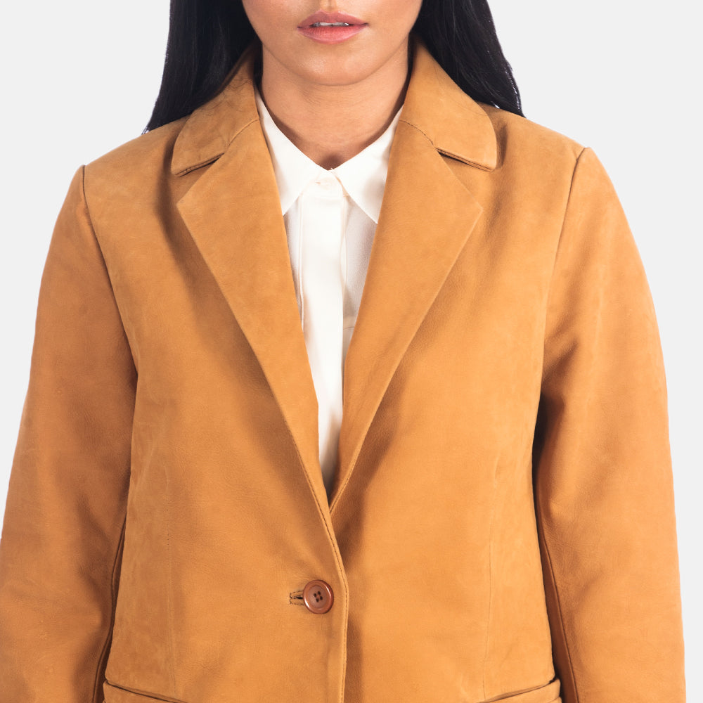 Brex Norma Brown Nubuck Blazer - women's blazer in brown nubuck cowhide leather, view 6
