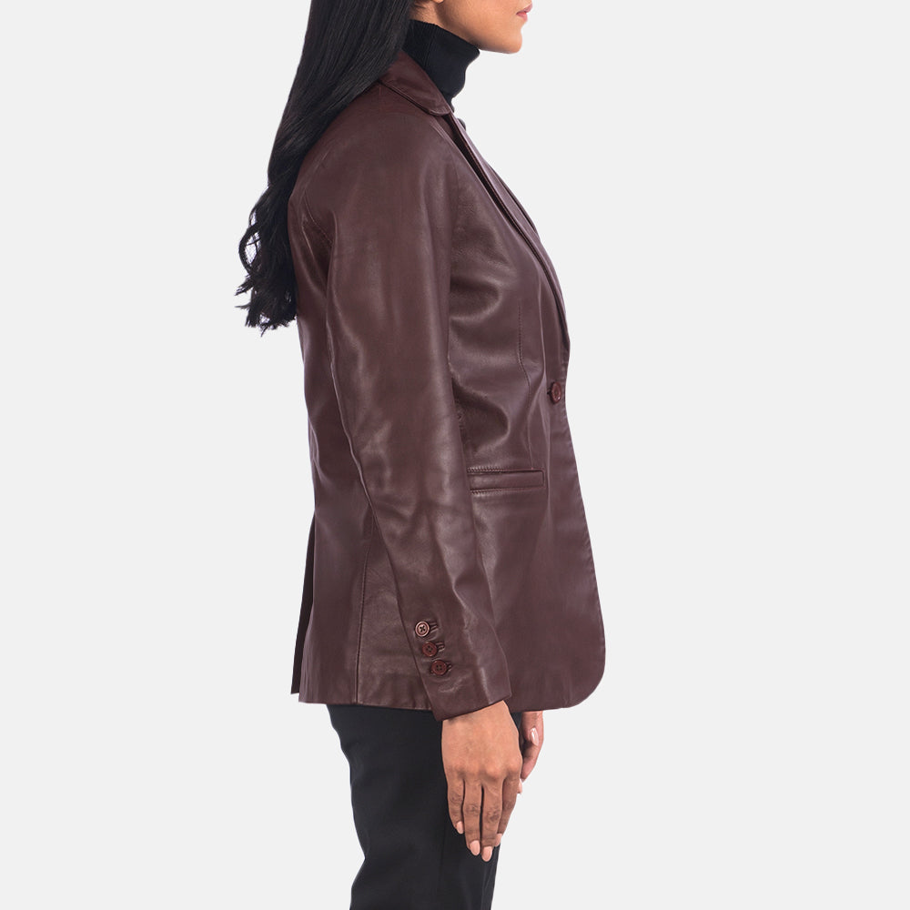 Norma Maroon Leather Blazer - women's blazer in maroon sheepskin leather, view 5