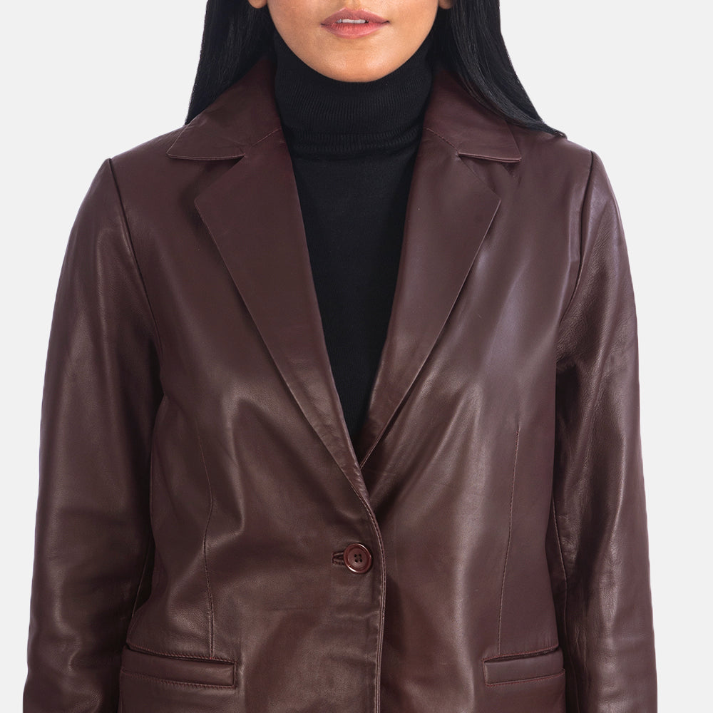 Norma Maroon Leather Blazer - women's blazer in maroon sheepskin leather, view 6