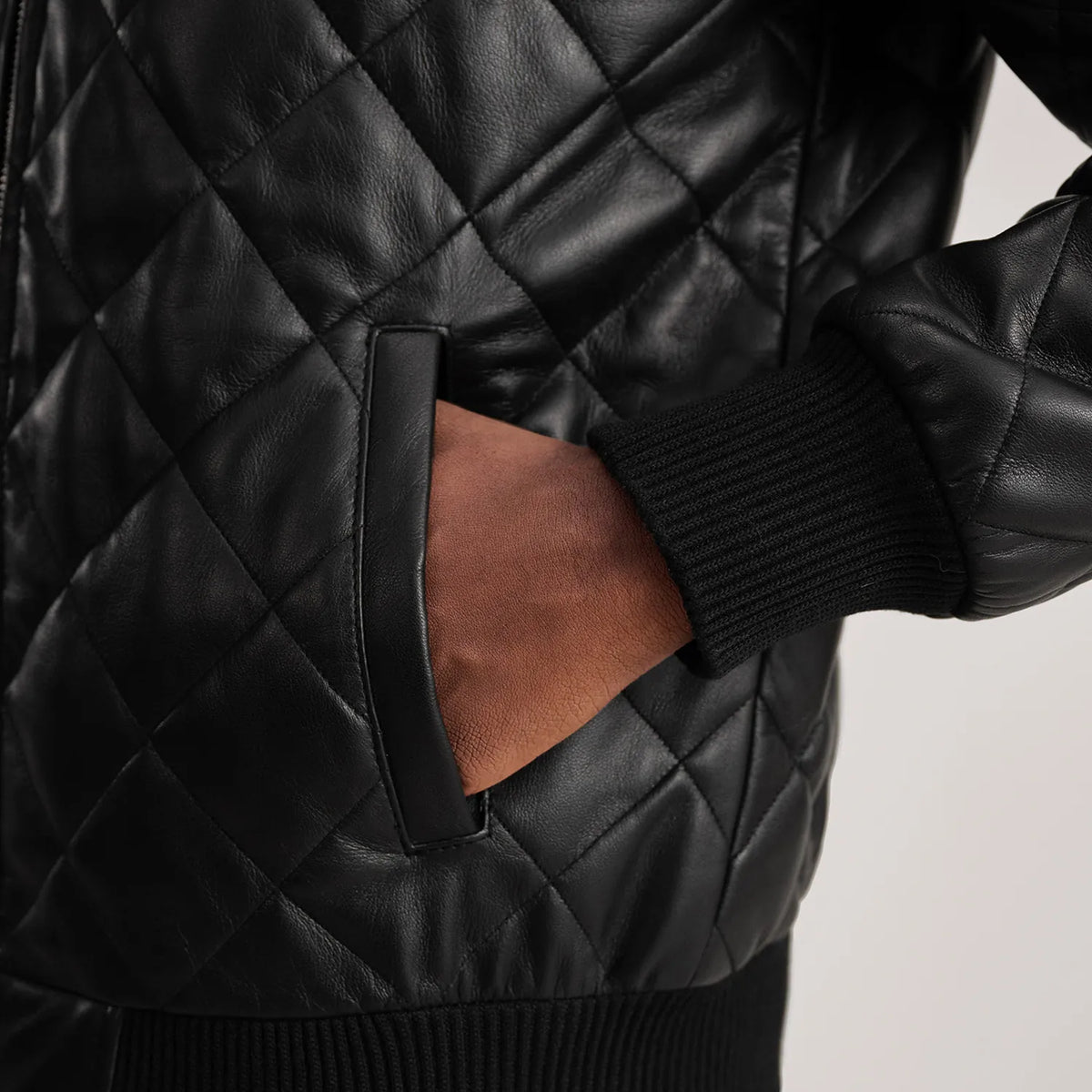 Norman Black Hooded Bomber Leather Puffer Jacket - men's jacket in black sheepskin leather, view 6