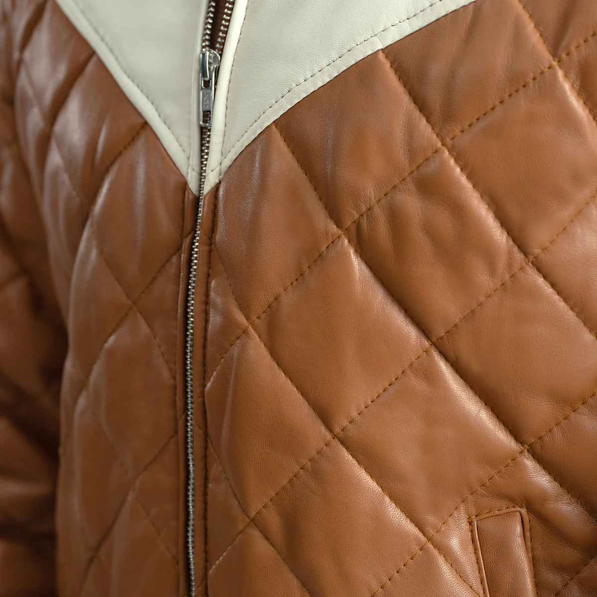 Norman Tan Hooded Bomber Leather Puffer Jacket - men's jacket in tan sheepskin leather, view 6