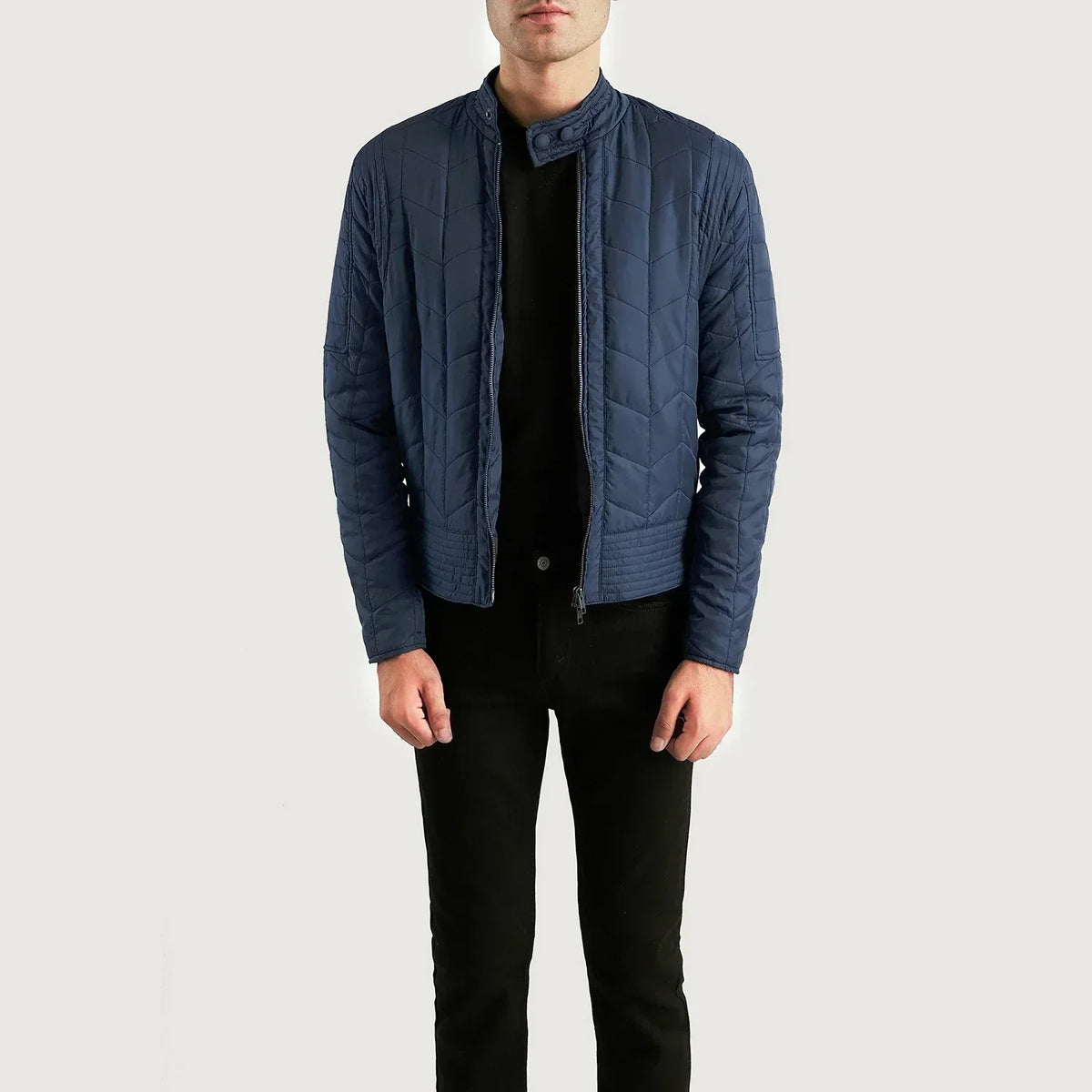 Nyle Quilted Windbreaker Jacket - men's jacket in blue nylon-polyester fabric, view 1