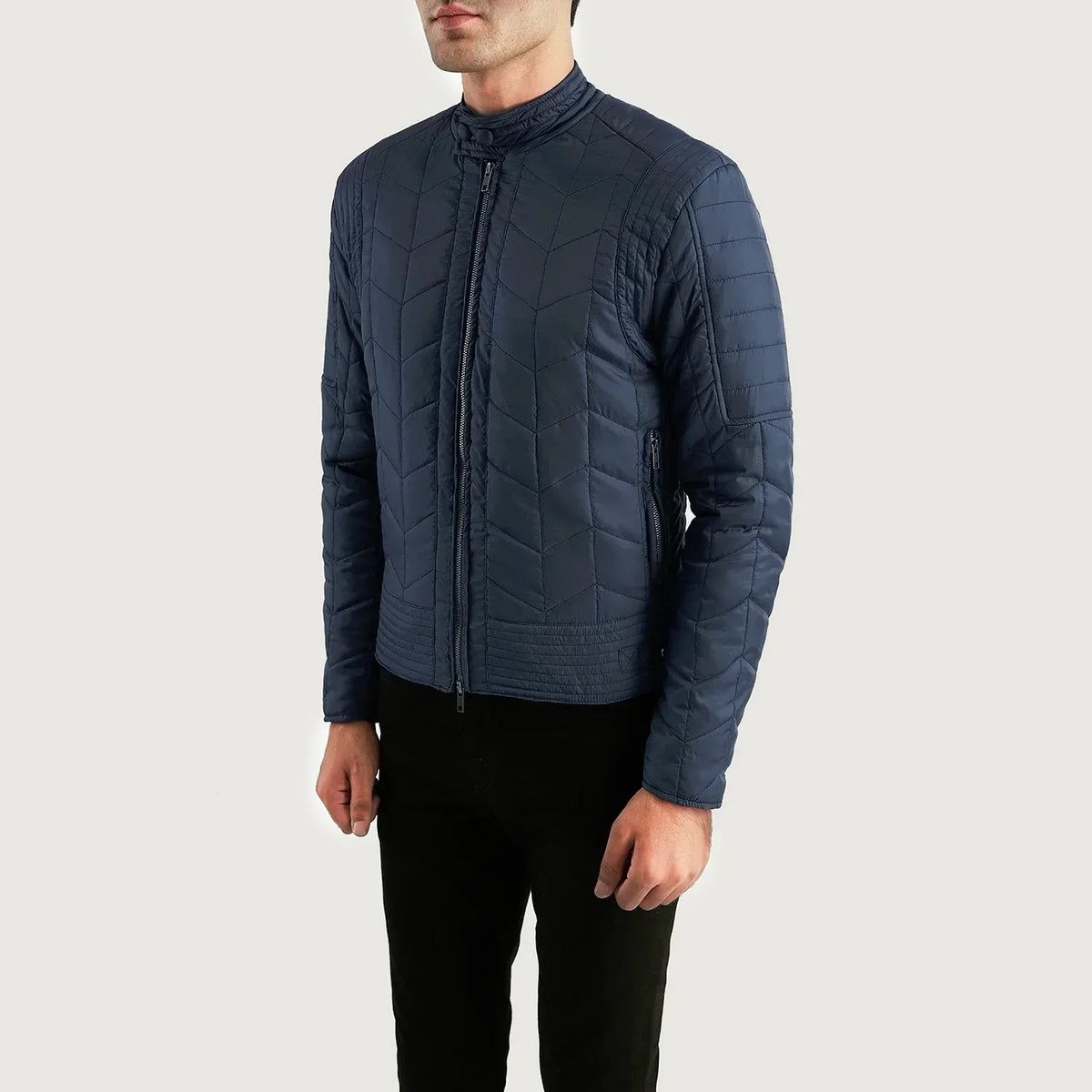 Nyle Quilted Windbreaker Jacket - men's jacket in blue nylon-polyester fabric, view 2