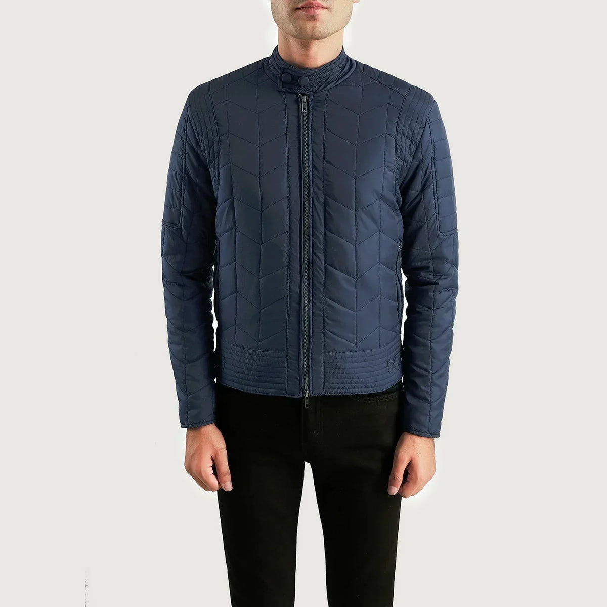 Nyle Quilted Windbreaker Jacket - men's jacket in blue nylon-polyester fabric, view 3