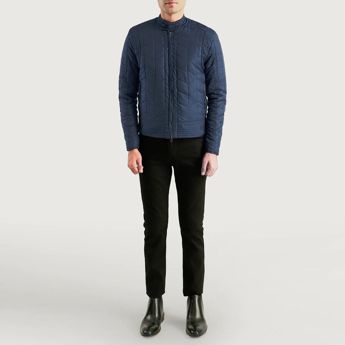 Nyle Quilted Windbreaker Jacket - men's jacket in blue nylon-polyester fabric, view 4