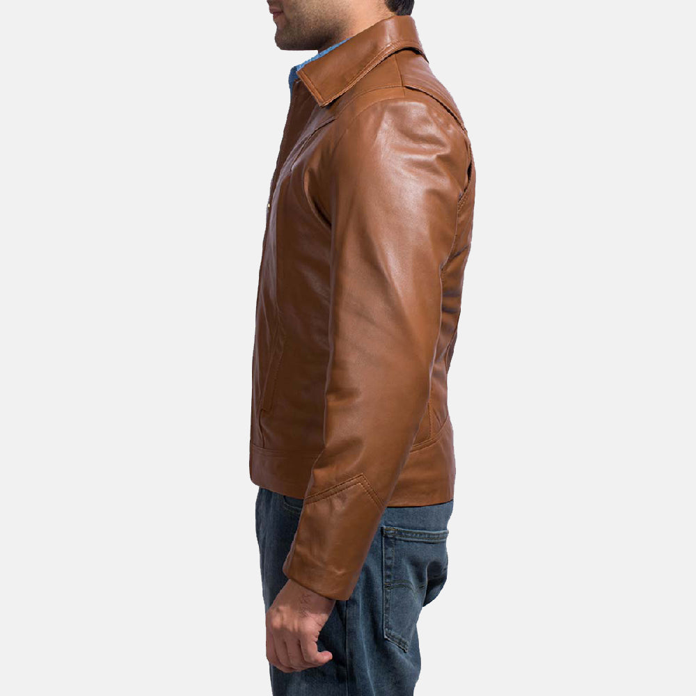 Old School Brown Leather Jacket - men's jacket in brown sheepskin leather, view 2