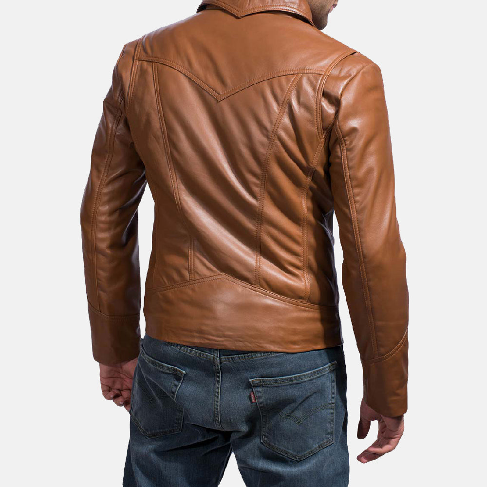 Old School Brown Leather Jacket - men's jacket in brown sheepskin leather, view 4