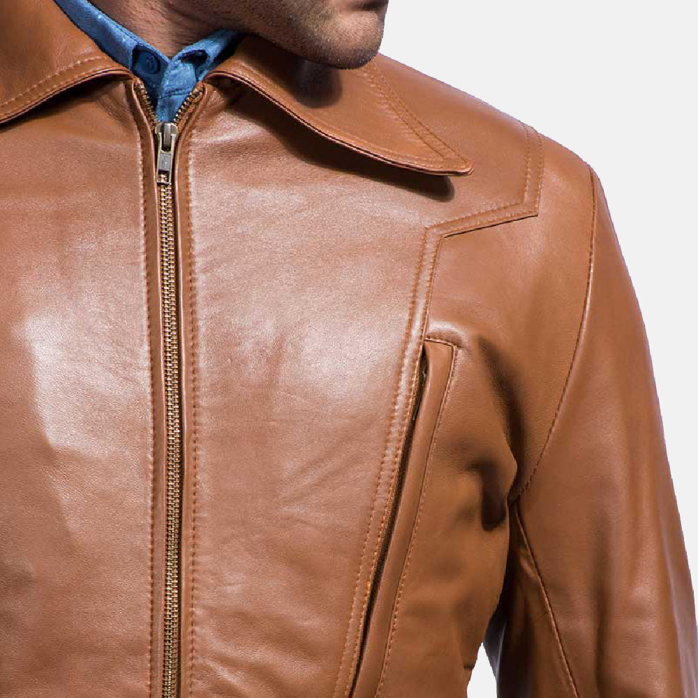 Old School Brown Leather Jacket - men's jacket in brown sheepskin leather, view 5
