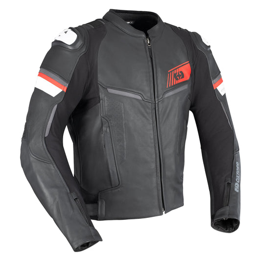 Oxford Cypher 1.0 Leather Jacket - Black / White / Red - Oxford motorcycle jacket, view 1