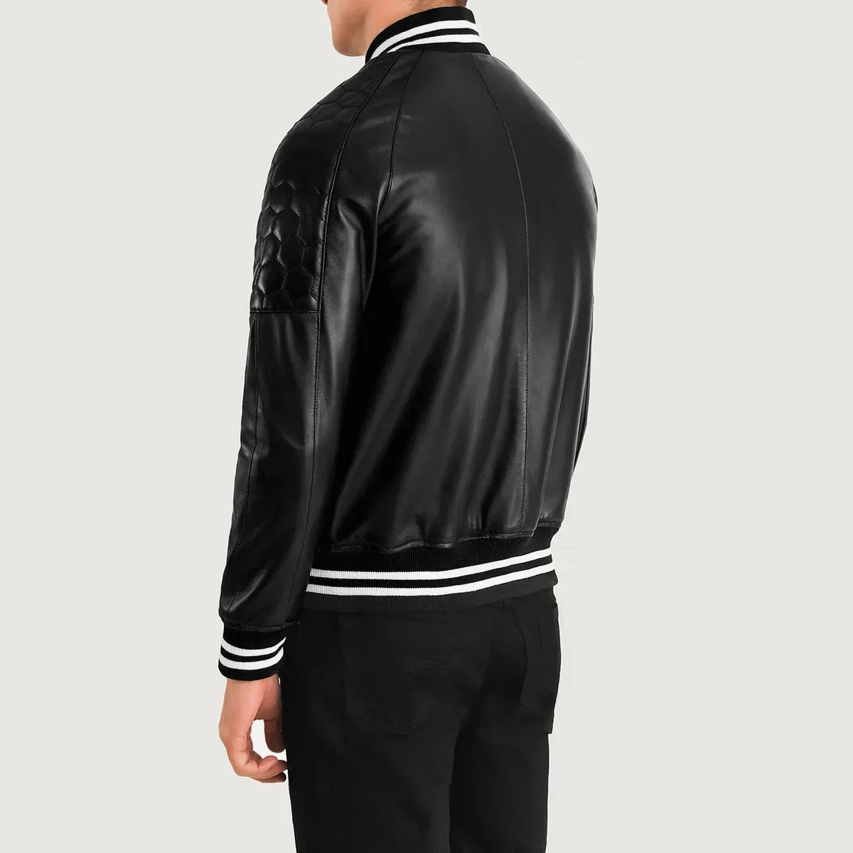 Pascal Black Leather Varsity Jacket - men's jacket in black sheepskin leather, view 5