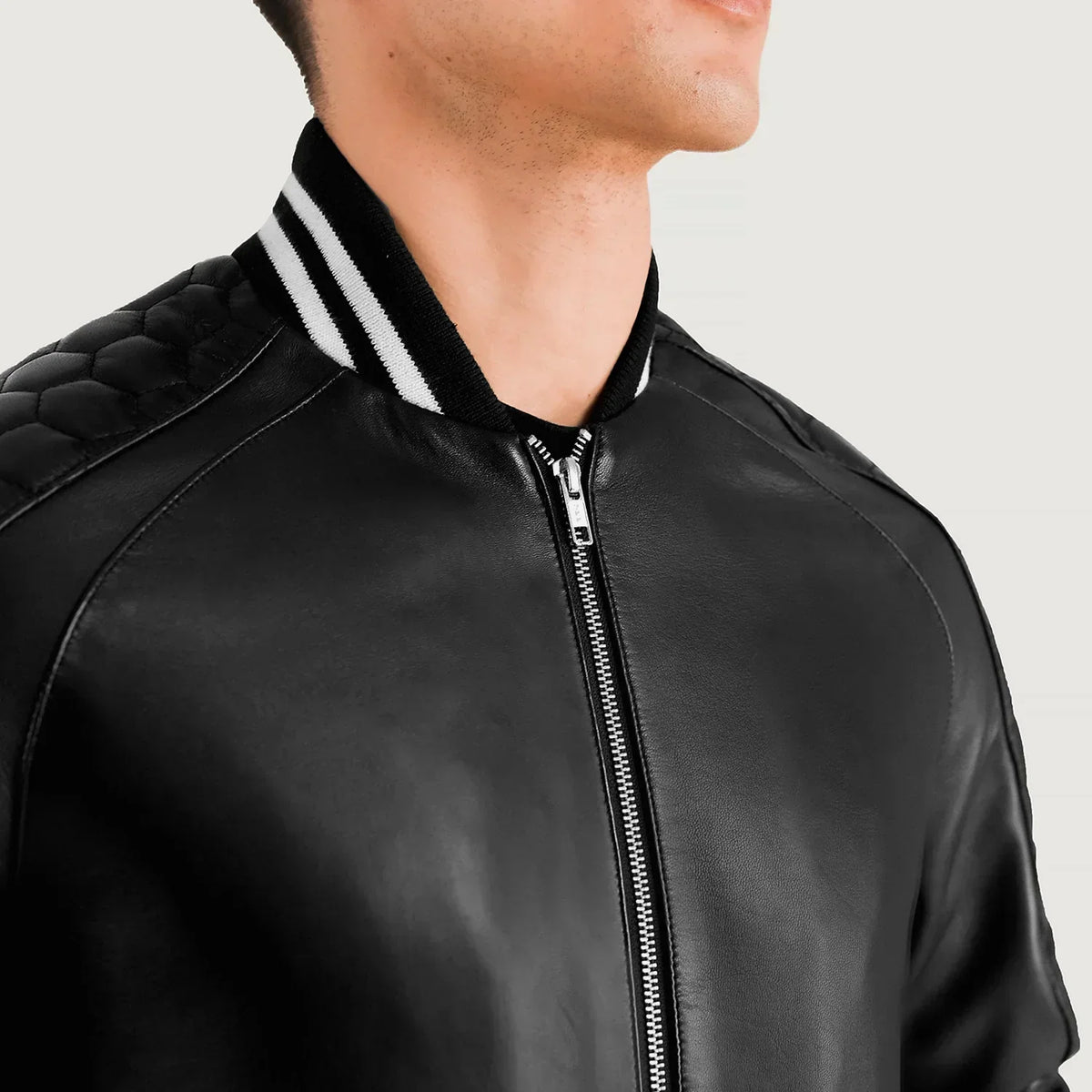 Pascal Black Leather Varsity Jacket - men's jacket in black sheepskin leather, view 6