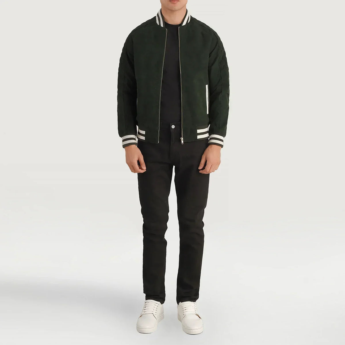 Pascal Green Suede Varsity Jacket - men's jacket in green suede leather, view 3