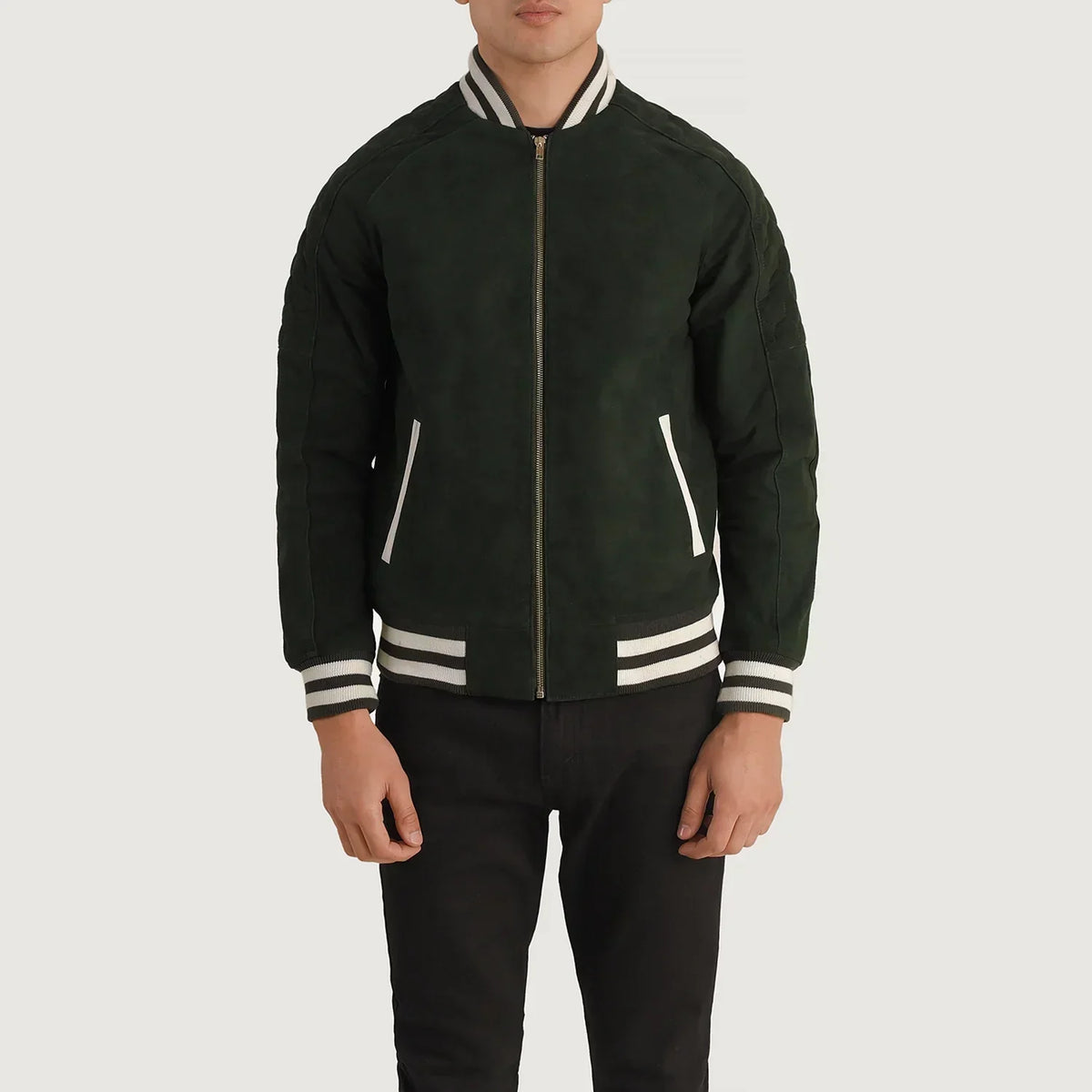 Pascal Green Suede Varsity Jacket - men's jacket in green suede leather, view 4