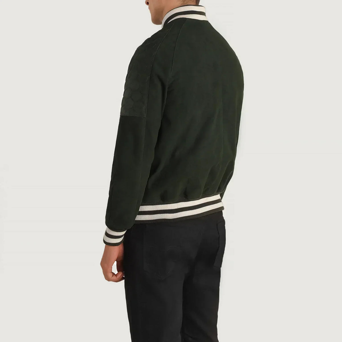Pascal Green Suede Varsity Jacket - men's jacket in green suede leather, view 5