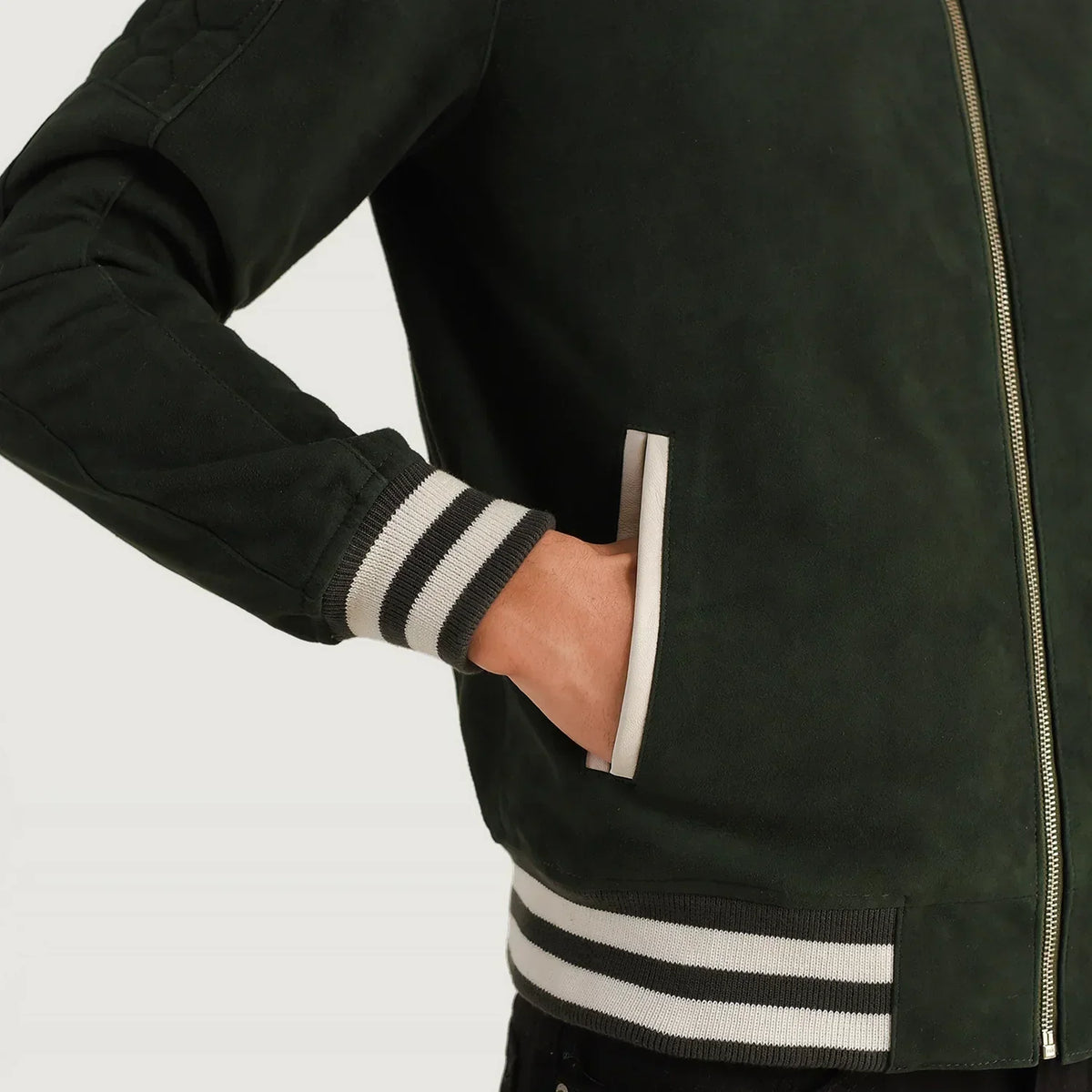Pascal Green Suede Varsity Jacket - men's jacket in green suede leather, view 6