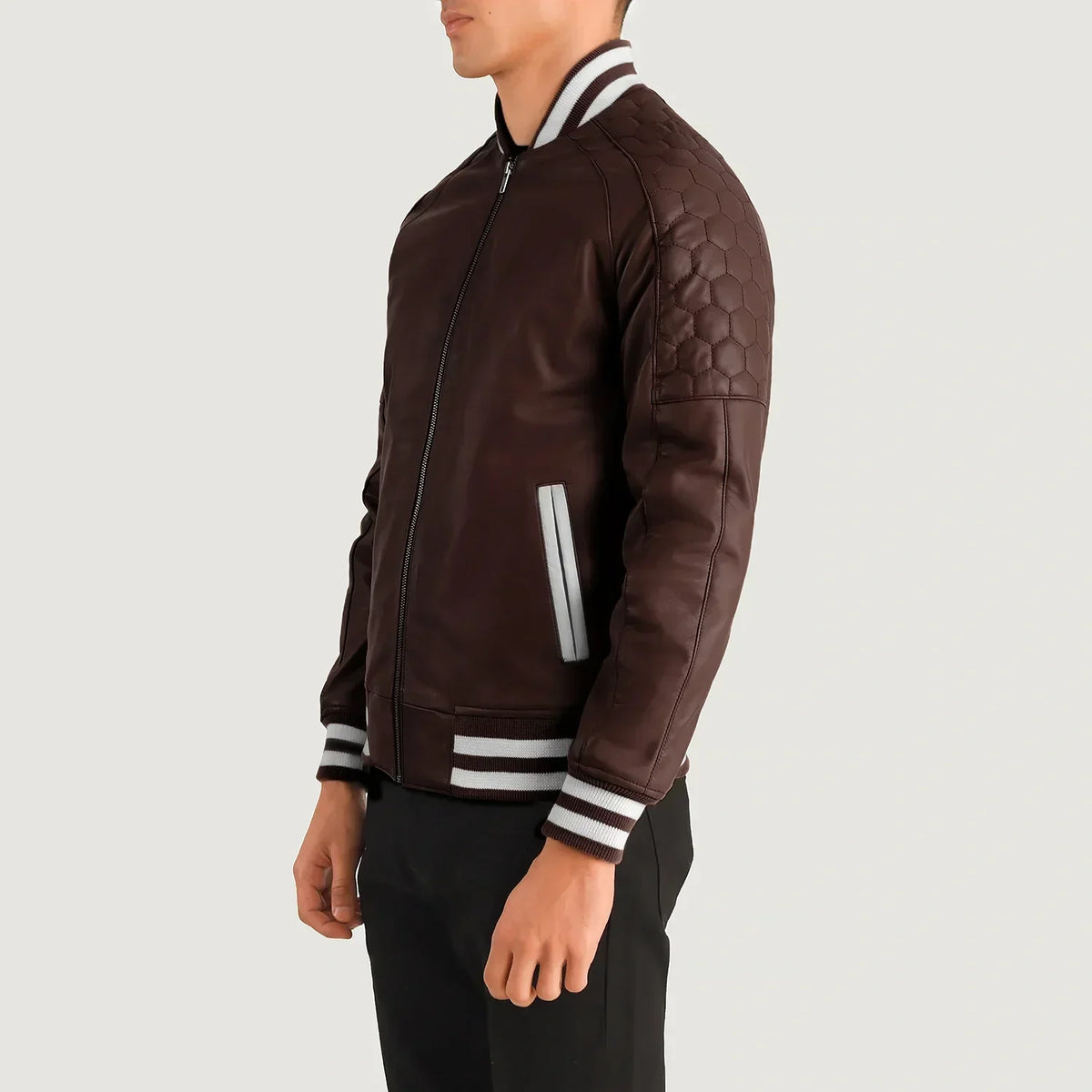 Pascal Maroon Leather Varsity Jacket - men's jacket in maroon sheepskin leather, view 2