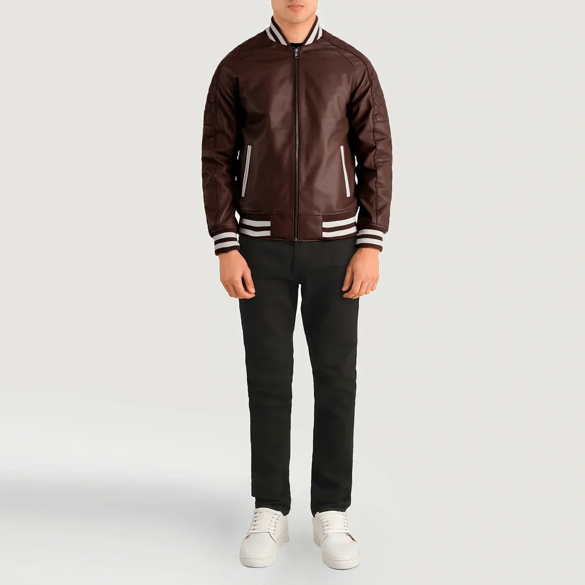 Pascal Maroon Leather Varsity Jacket - men's jacket in maroon sheepskin leather, view 3