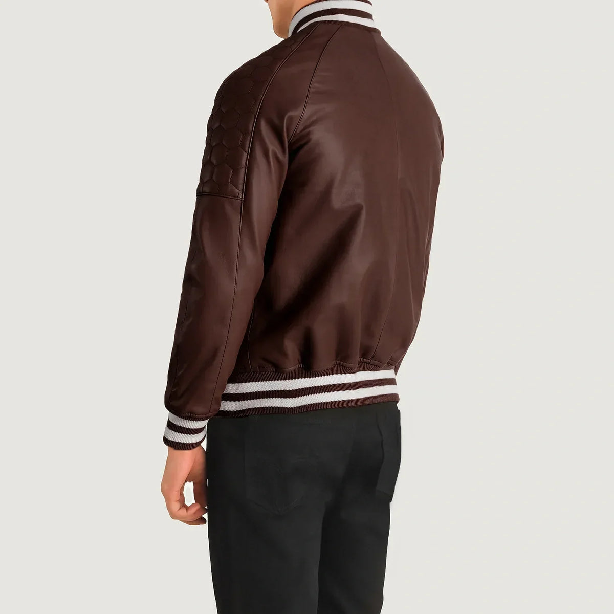 Pascal Maroon Leather Varsity Jacket - men's jacket in maroon sheepskin leather, view 5