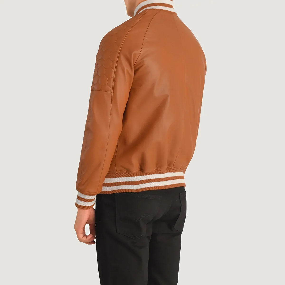 Pascal Tan Brown Leather Varsity Jacket - men's jacket in brown & tan suede leather, view 5