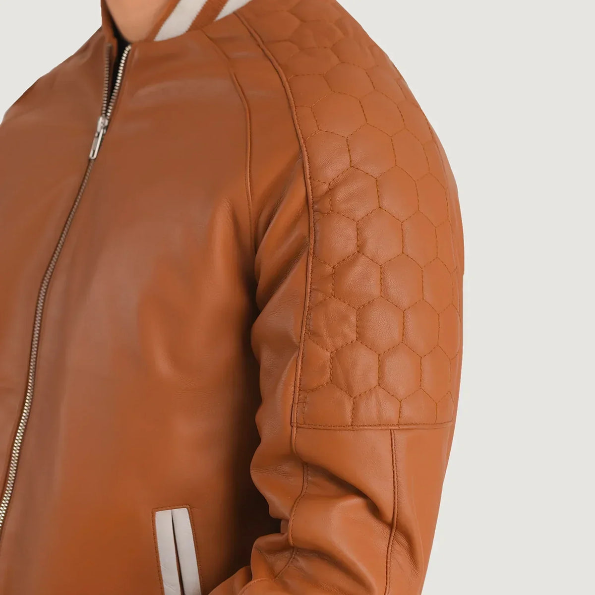 Pascal Tan Brown Leather Varsity Jacket - men's jacket in brown & tan suede leather, view 6