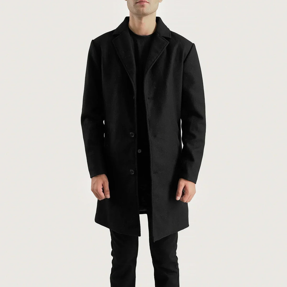 Petrillo Black Wool Single Breasted Coat - men's coat in black wool, view 1