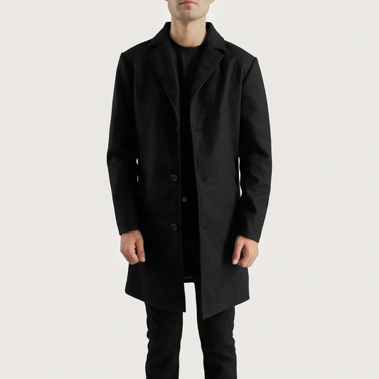 Petrillo Black Wool Single Breasted Coat - men's coat in black wool, view 1