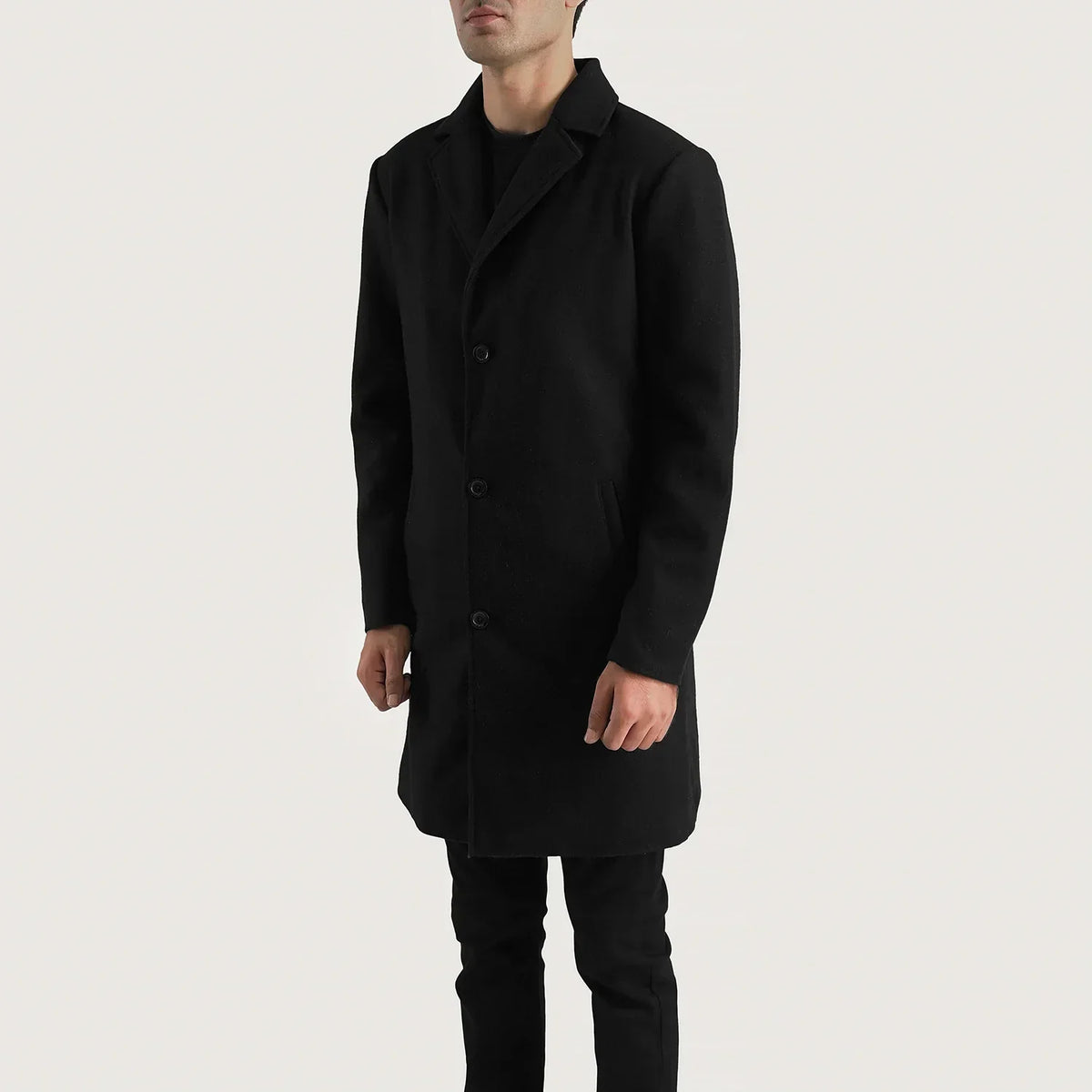 Petrillo Black Wool Single Breasted Coat - men's coat in black wool, view 2