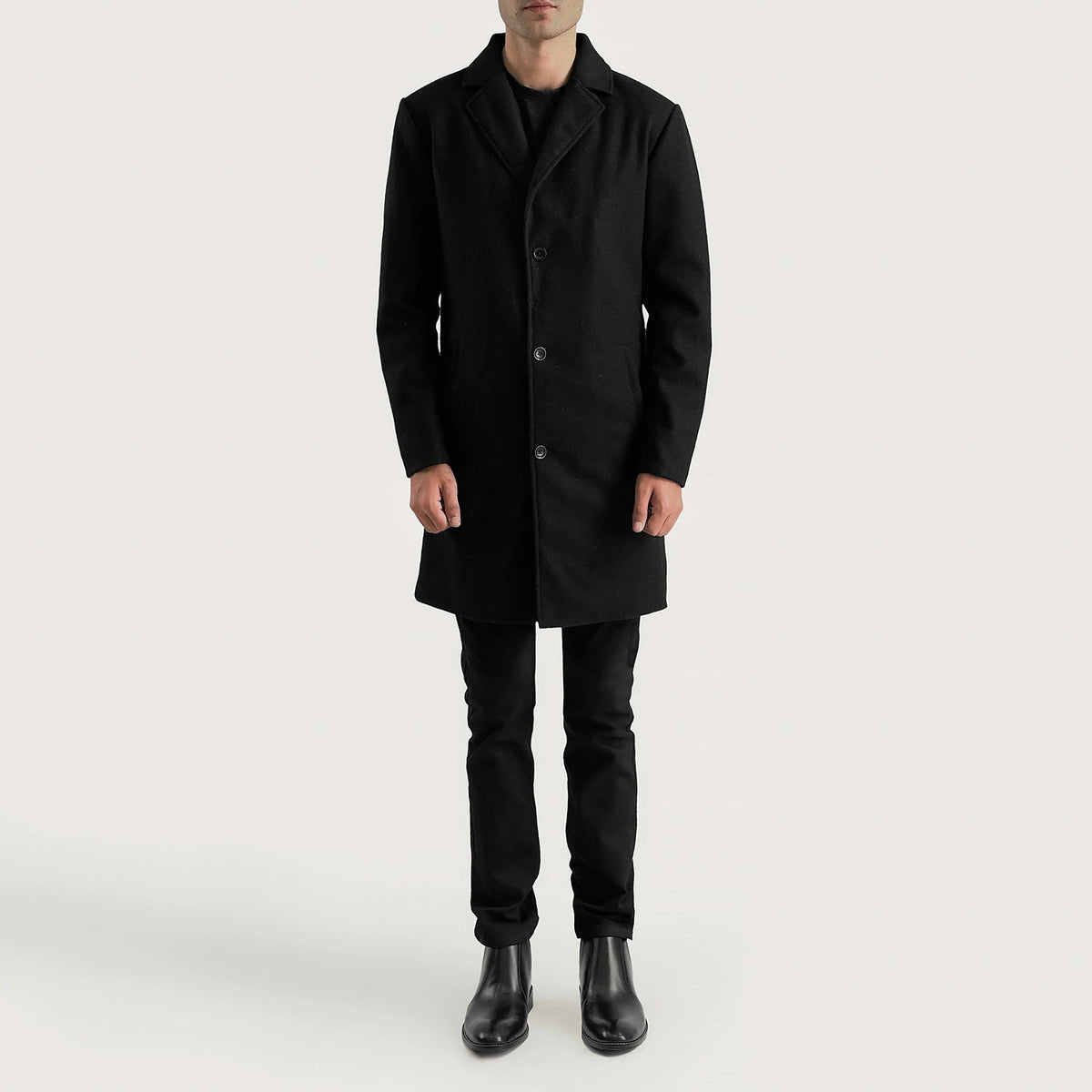 Petrillo Black Wool Single Breasted Coat - men's coat in black wool, view 3