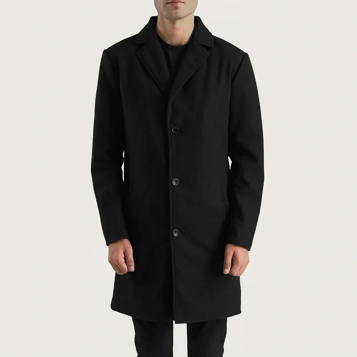 Petrillo Black Wool Single Breasted Coat - men's coat in black wool, view 4