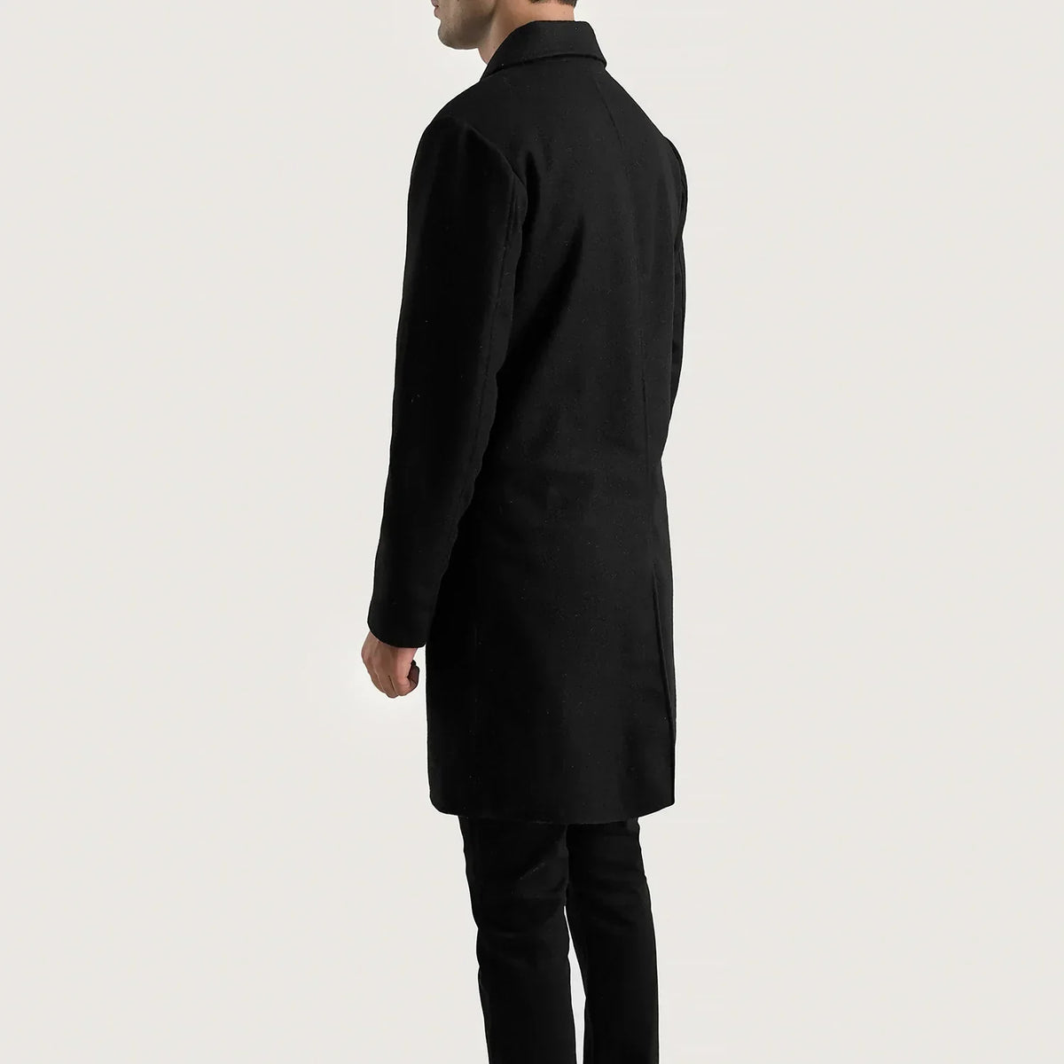 Petrillo Black Wool Single Breasted Coat - men's coat in black wool, view 5