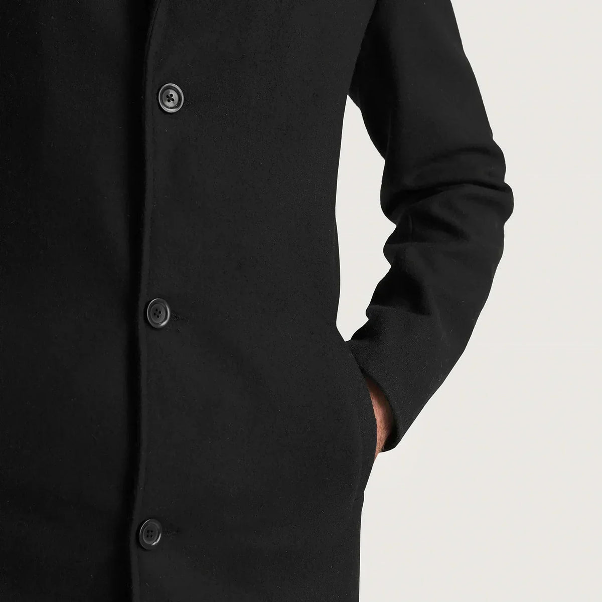 Petrillo Black Wool Single Breasted Coat - men's coat in black wool, view 6