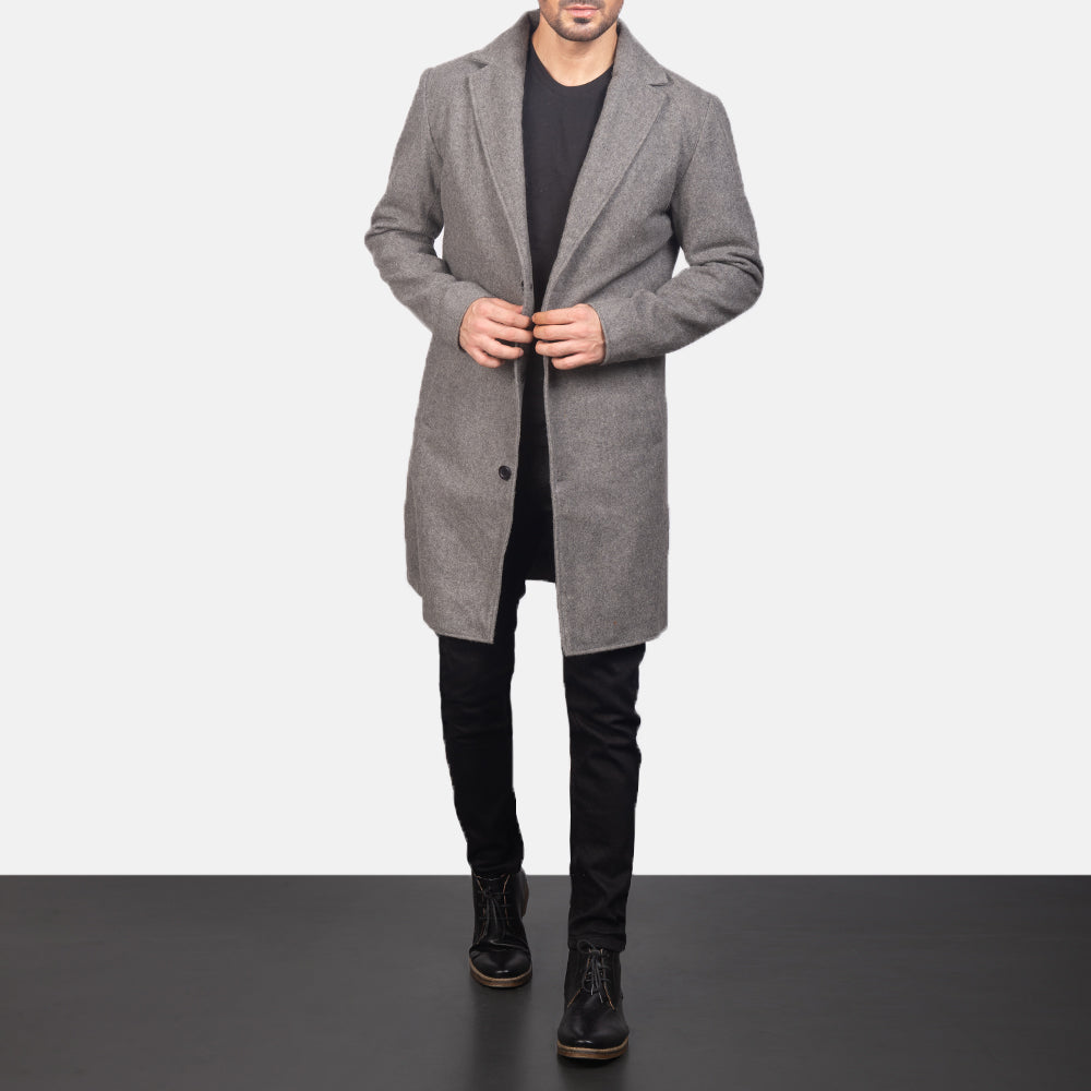 Petrillo Grey Wool Single Breasted Coat - men's coat in grey wool, view 1