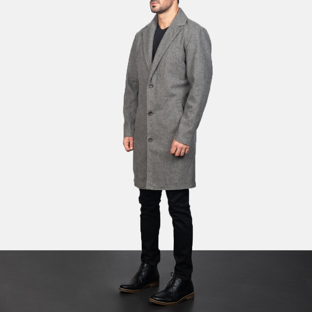 Petrillo Grey Wool Single Breasted Coat - men's coat in grey wool, view 2