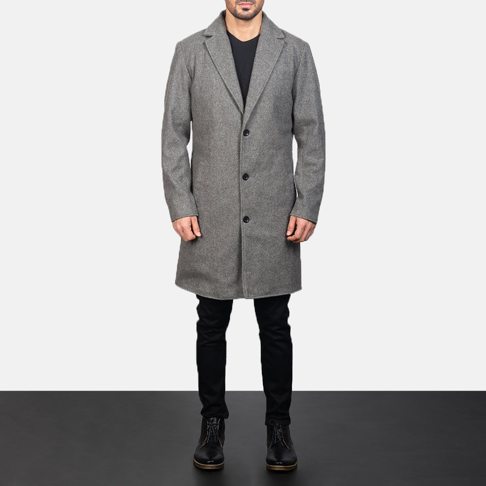 Petrillo Grey Wool Single Breasted Coat - men's coat in grey wool, view 3