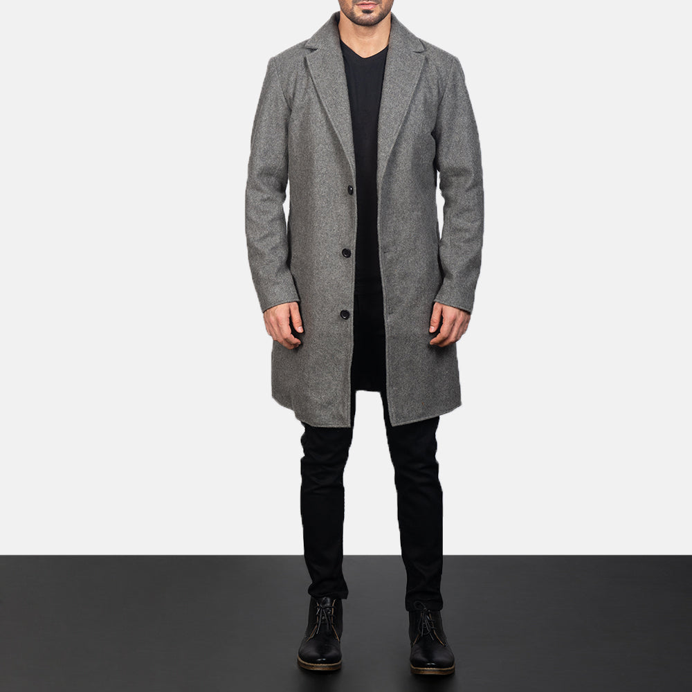 Petrillo Grey Wool Single Breasted Coat - men's coat in grey wool, view 4